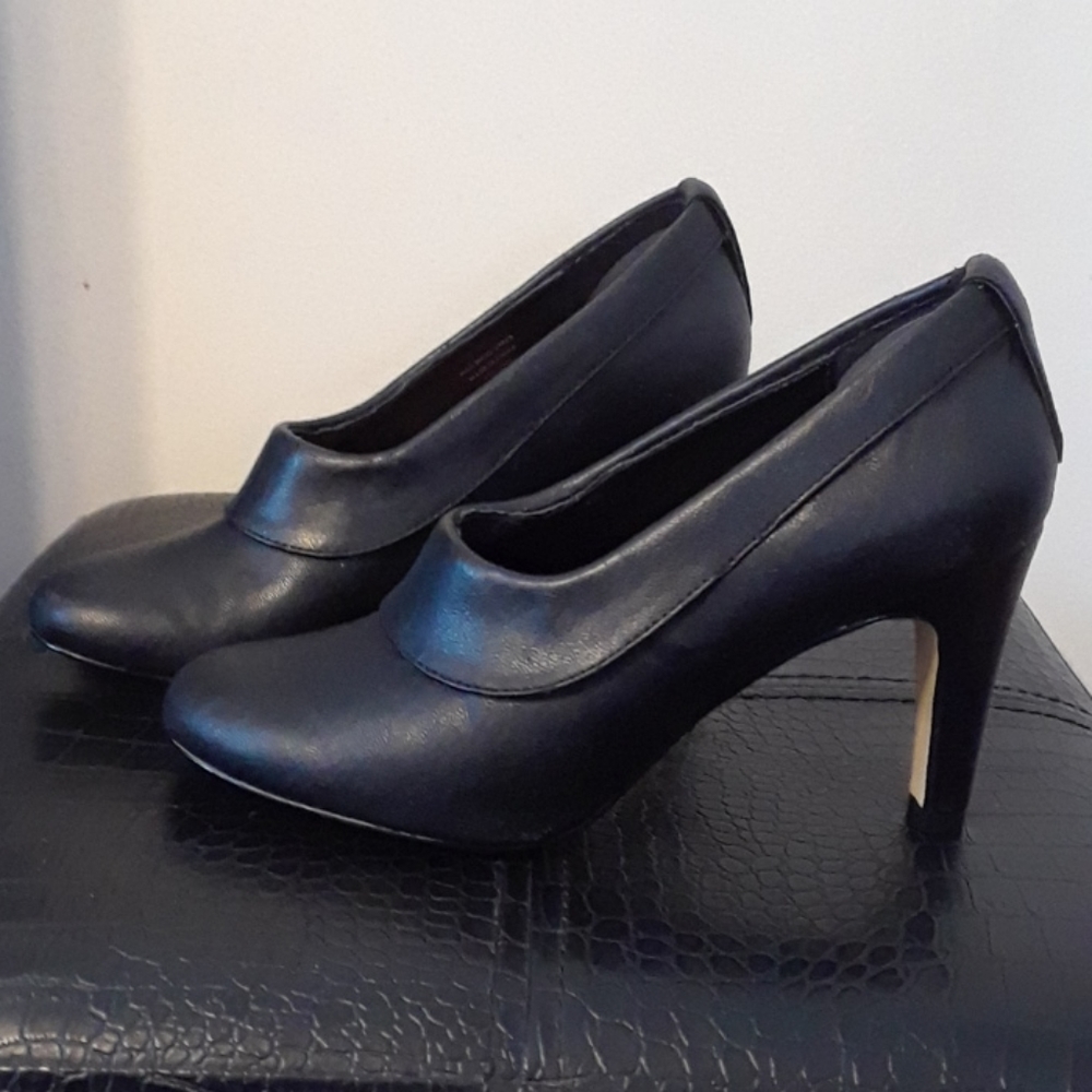 Faux Leather Foldover Bootie Shoe Heel